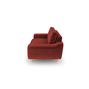 Klem Loveseat Ahşap Ayak - Kadife Paslı Kırmızı