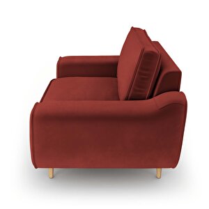Klem Loveseat Ahşap Ayak - Kadife Paslı Kırmızı