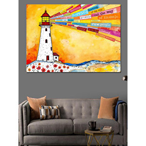 Renkli Deniz Feneri Dekoratif Kanvas - Mdf Ahşap Tablo 35x50 cm
