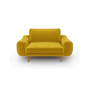 Klem Loveseat Ahşap Ayak - Kadife Hardal