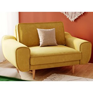 Klem Loveseat Ahşap Ayak - Kadife Hardal