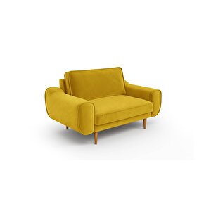 Klem Loveseat Ahşap Ayak - Kadife Hardal