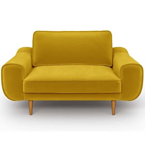 Klem Loveseat Ahşap Ayak - Kadife Hardal