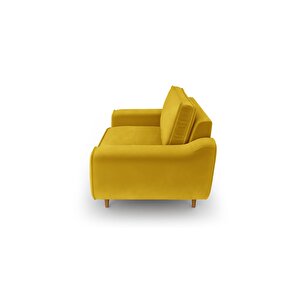 Klem Loveseat Ahşap Ayak - Kadife Hardal