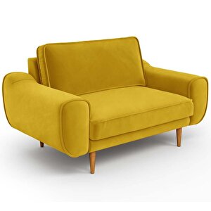 Klem Loveseat Ahşap Ayak - Kadife Hardal