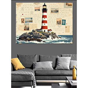 Vintage Tarzlı Deniz Feneri Dekoratif Kanvas - Mdf Ahşap Tablo 70x100 cm