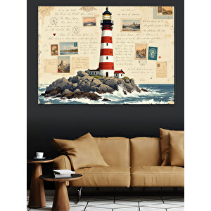 Vintage Tarzlı Deniz Feneri Dekoratif Kanvas - Mdf Ahşap Tablo 70x100 cm