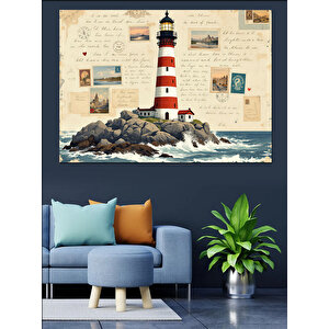 Vintage Tarzlı Deniz Feneri Dekoratif Kanvas - Mdf Ahşap Tablo 70x100 cm