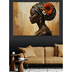 Siyahi Etnik Kadın Portresi Dekoratif Kanvas - Mdf Ahşap Tablo 100x140 cm