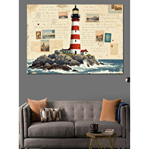 Vintage Tarzlı Deniz Feneri Dekoratif Kanvas - Mdf Ahşap Tablo