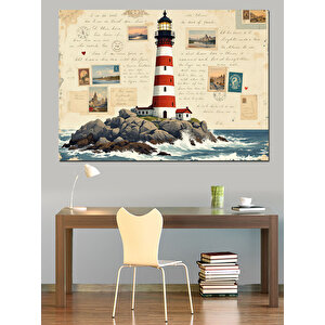 Vintage Tarzlı Deniz Feneri Dekoratif Kanvas - Mdf Ahşap Tablo