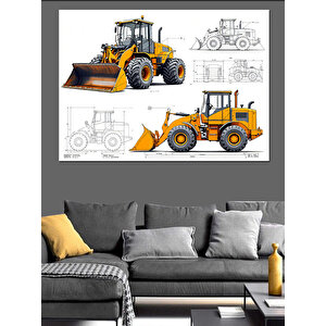 İş Makinesi Loader Teknik Çizim Dekoratif Kanvas - Mdf Ahşap Tablo