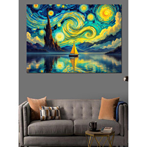 Yıldızlı Gece Ve Yelkenli Dekoratif Kanvas - Mdf Ahşap Tablo