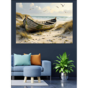 Terk Edilmiş Sahil Botu Dekoratif Kanvas - Mdf Ahşap Tablo 25x35 cm