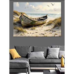 Terk Edilmiş Sahil Botu Dekoratif Kanvas - Mdf Ahşap Tablo