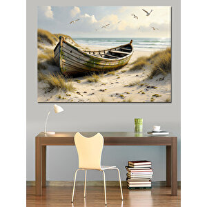 Terk Edilmiş Sahil Botu Dekoratif Kanvas - Mdf Ahşap Tablo 35x50 cm