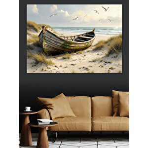 Terk Edilmiş Sahil Botu Dekoratif Kanvas - Mdf Ahşap Tablo
