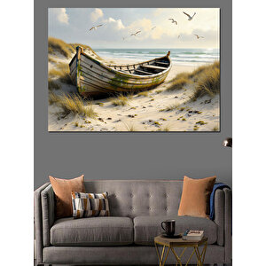 Terk Edilmiş Sahil Botu Dekoratif Kanvas - Mdf Ahşap Tablo 100x140 cm