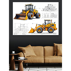 İş Makinesi Loader Teknik Çizim Dekoratif Kanvas - Mdf Ahşap Tablo