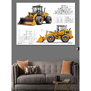 İş Makinesi Loader Teknik Çizim Dekoratif Kanvas - Mdf Ahşap Tablo 100x140 cm