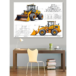 İş Makinesi Loader Teknik Çizim Dekoratif Kanvas - Mdf Ahşap Tablo 100x140 cm