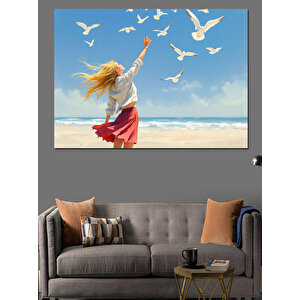 Deniz Kenarında Kadın Dekoratif Kanvas - Mdf Ahşap Tablo