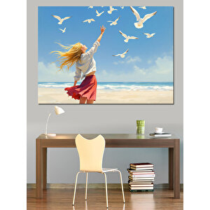 Deniz Kenarında Kadın Dekoratif Kanvas - Mdf Ahşap Tablo
