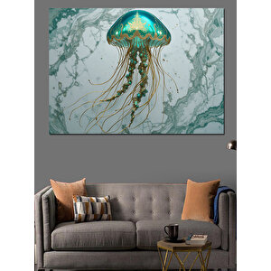 Mavi Tonlu Denizanası İllüstrasyonu Dekoratif Kanvas - Mdf Ahşap Tablo 70x100 cm