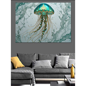 Mavi Tonlu Denizanası İllüstrasyonu Dekoratif Kanvas - Mdf Ahşap Tablo 70x100 cm
