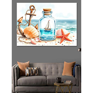 Deniz Kabuğu Ve Şişe Dekoratif Kanvas - Mdf Ahşap Tablo 25x35 cm