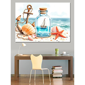 Deniz Kabuğu Ve Şişe Dekoratif Kanvas - Mdf Ahşap Tablo 25x35 cm