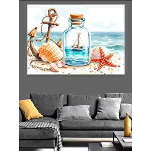 Deniz Kabuğu Ve Şişe Dekoratif Kanvas - Mdf Ahşap Tablo 25x35 cm