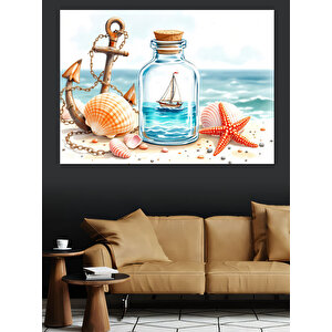 Deniz Kabuğu Ve Şişe Dekoratif Kanvas - Mdf Ahşap Tablo