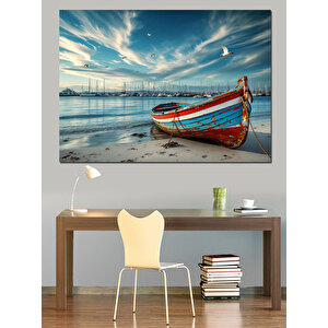 Denizde Terkedilmiş Tekne Dekoratif Kanvas - Mdf Ahşap Tablo 35x50 cm