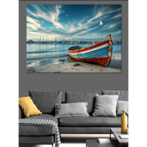 Denizde Terkedilmiş Tekne Dekoratif Kanvas - Mdf Ahşap Tablo 35x50 cm