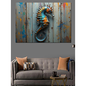 Ahşapta Denizatı İllüstrasyonu Dekoratif Kanvas - Mdf Ahşap Tablo