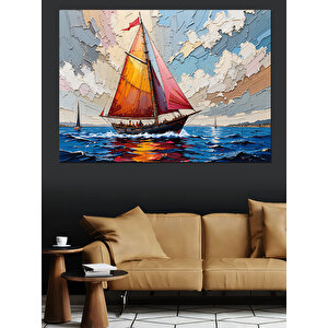 Rüzgarda Yelkenli Tekne Tabloları Dekoratif Kanvas - Mdf Ahşap Tablo