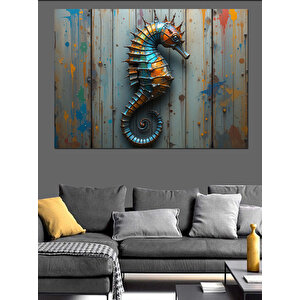 Ahşapta Denizatı İllüstrasyonu Dekoratif Kanvas - Mdf Ahşap Tablo 70x100 cm