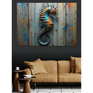Ahşapta Denizatı İllüstrasyonu Dekoratif Kanvas - Mdf Ahşap Tablo 70x100 cm