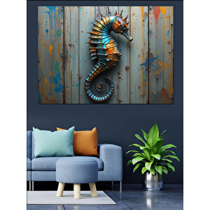 Ahşapta Denizatı İllüstrasyonu Dekoratif Kanvas - Mdf Ahşap Tablo 70x100 cm