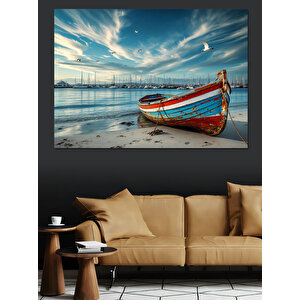 Denizde Terkedilmiş Tekne Dekoratif Kanvas - Mdf Ahşap Tablo 70x100 cm