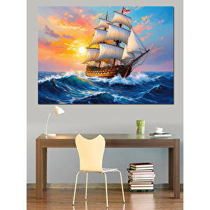Denizde Eski Yelkenli Dekoratif Kanvas - Mdf Ahşap Tablo 35x50 cm