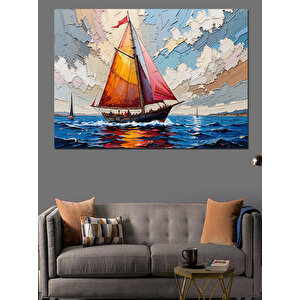 Rüzgarda Yelkenli Tekne Tabloları Dekoratif Kanvas - Mdf Ahşap Tablo 100x140 cm