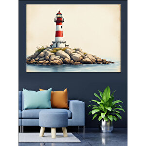 Deniz Feneri Kayalıkta Dekoratif Kanvas - Mdf Ahşap Tablo