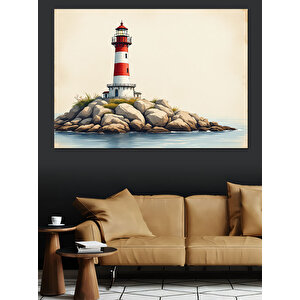 Deniz Feneri Kayalıkta Dekoratif Kanvas - Mdf Ahşap Tablo
