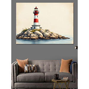 Deniz Feneri Kayalıkta Dekoratif Kanvas - Mdf Ahşap Tablo 35x50 cm