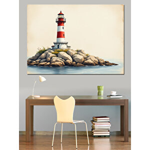 Deniz Feneri Kayalıkta Dekoratif Kanvas - Mdf Ahşap Tablo 35x50 cm