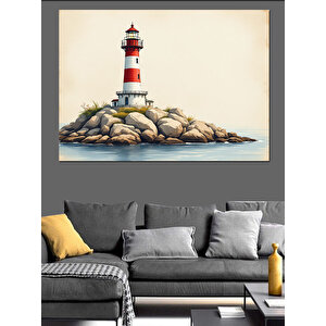 Deniz Feneri Kayalıkta Dekoratif Kanvas - Mdf Ahşap Tablo 35x50 cm