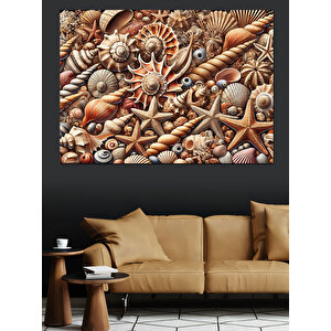 Deniz Kabukları Ve Deniz Yıldızı Dekoratif Kanvas - Mdf Ahşap Tablo 35x50 cm
