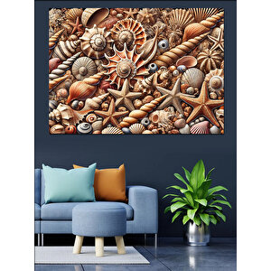 Deniz Kabukları Ve Deniz Yıldızı Dekoratif Kanvas - Mdf Ahşap Tablo 35x50 cm